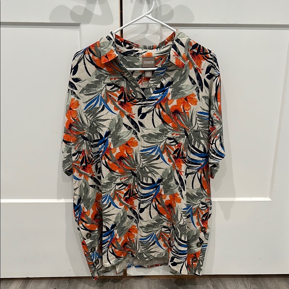 Chico's Orange and Blue Boxy Polo Blouse